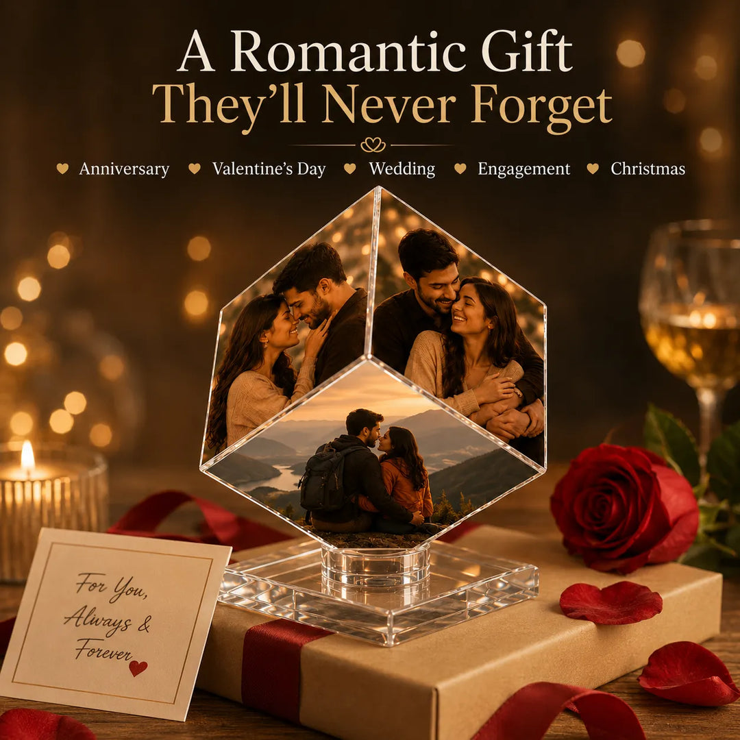 Custom 3-Photo Crystal Diamond Keepsake – Personalized Romantic Photo Display Gift for Couples