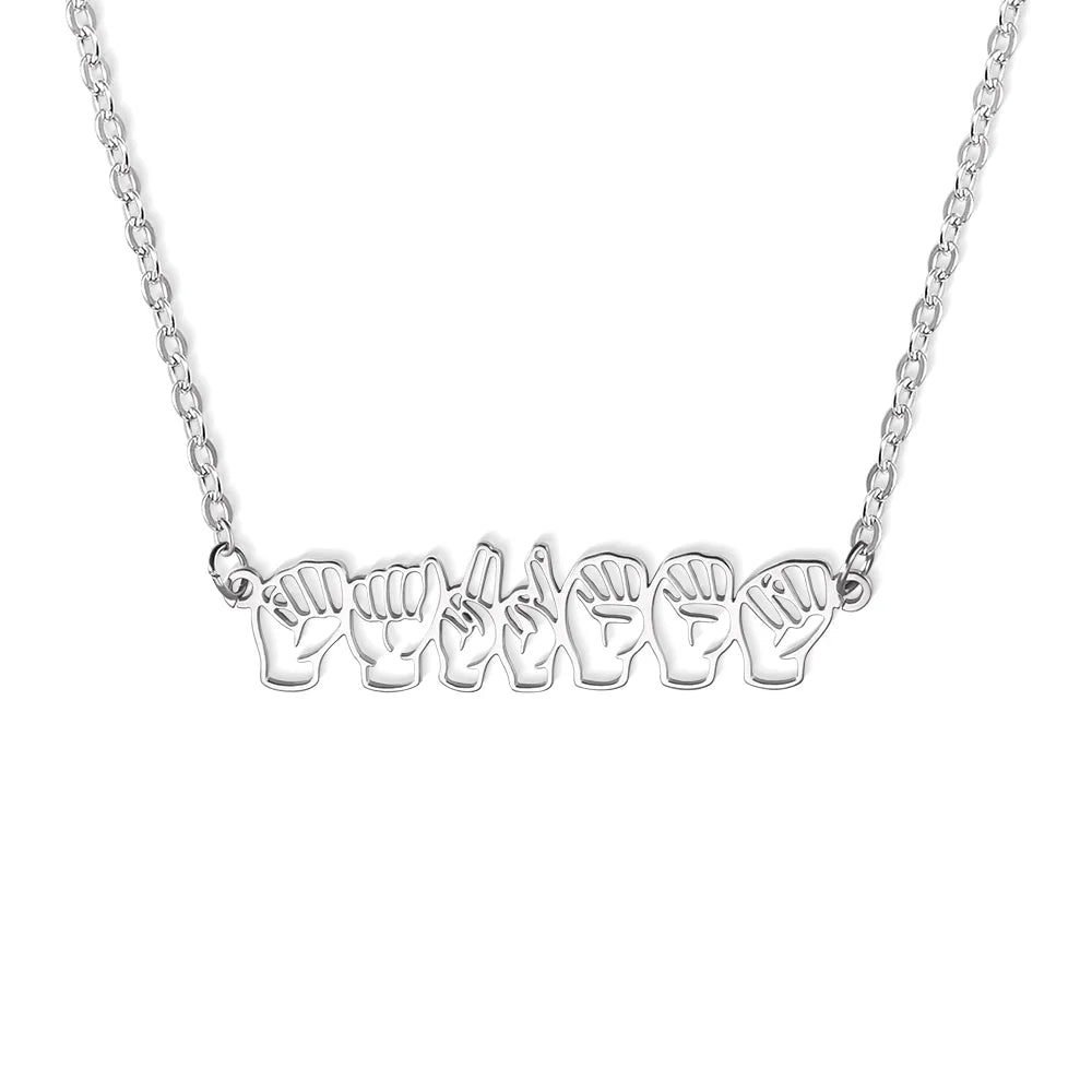 Personalized Sign Language Necklace with Fingerspelling Name Charm