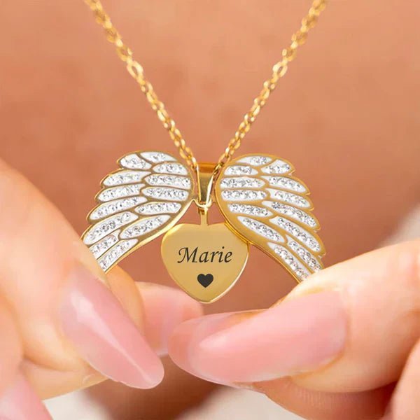 [Eternal Guardian] Angel Wings Memorial Necklace with Hidden Name - Canvasgiftco