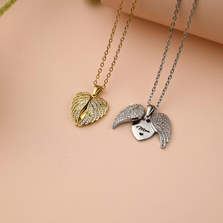 [Eternal Guardian] Angel Wings Memorial Necklace with Hidden Name - Canvasgiftco