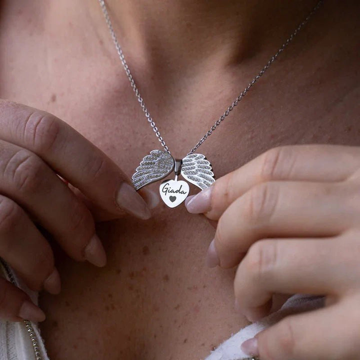 [Eternal Guardian] Angel Wings Memorial Necklace with Hidden Name - Canvasgiftco