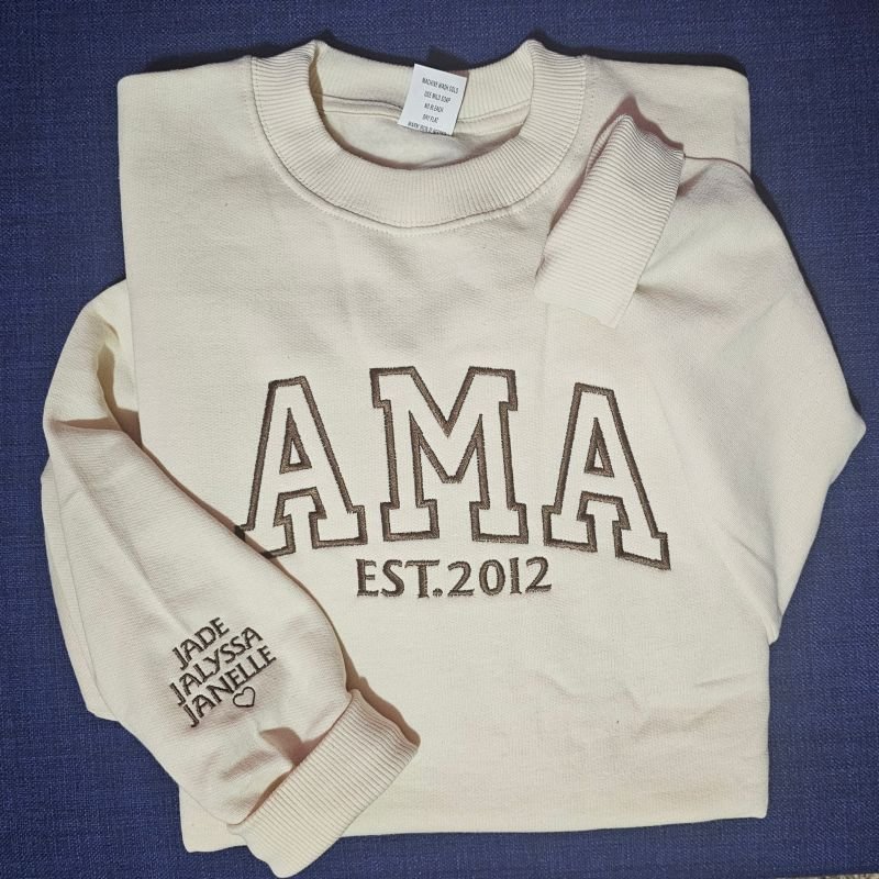 Custom Mama Embroidered Sweatshirt With Kids Names Sleeve