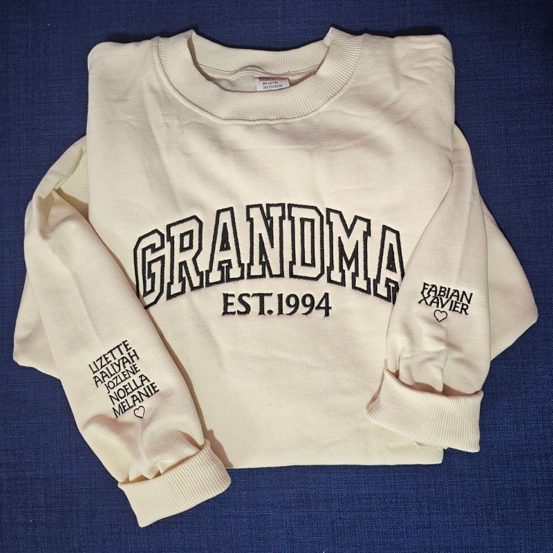 Custom Mama Embroidered Sweatshirt With Kids Names Sleeve