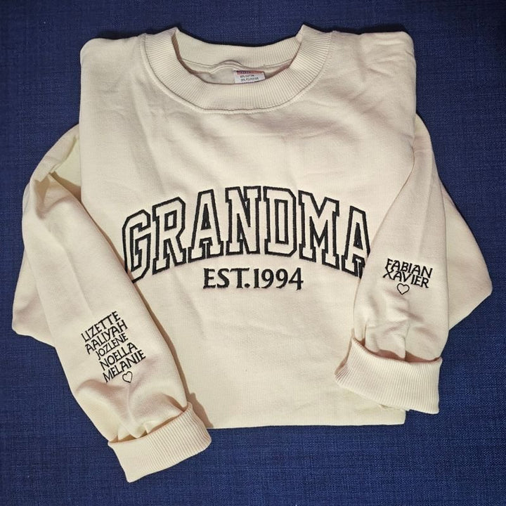 Custom Mama Embroidered Sweatshirt With Kids Names Sleeve