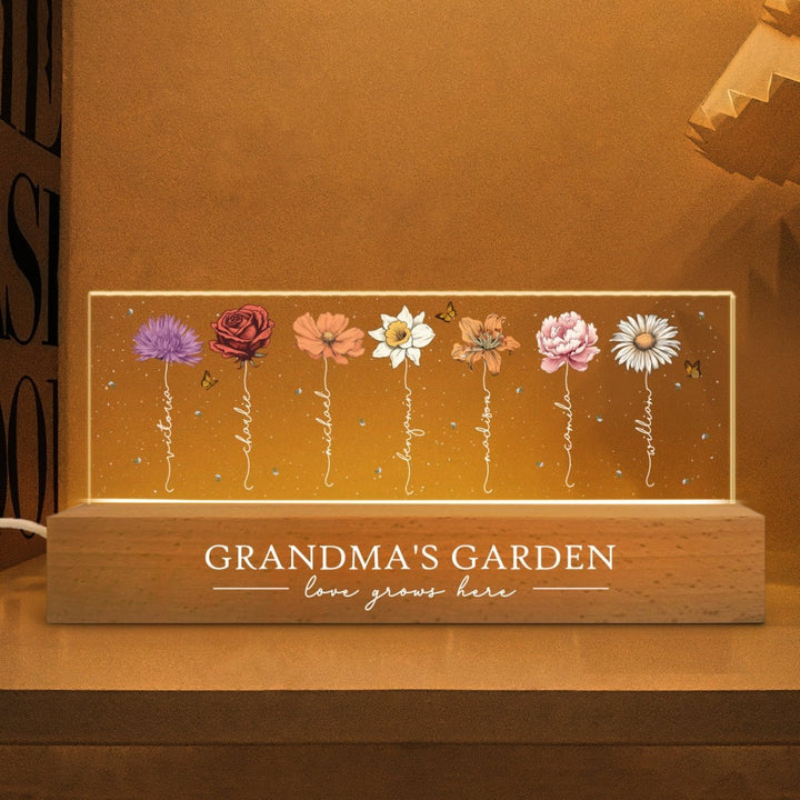 Grandma‘s Garden Birth Month Flower Personalized LED Night Light, Gift For Grandma Mom - Canvasgiftco