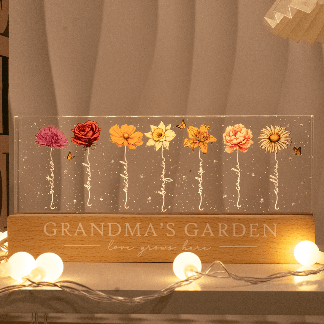 Grandma‘s Garden Birth Month Flower Personalized LED Night Light, Gift For Grandma Mom - Canvasgiftco