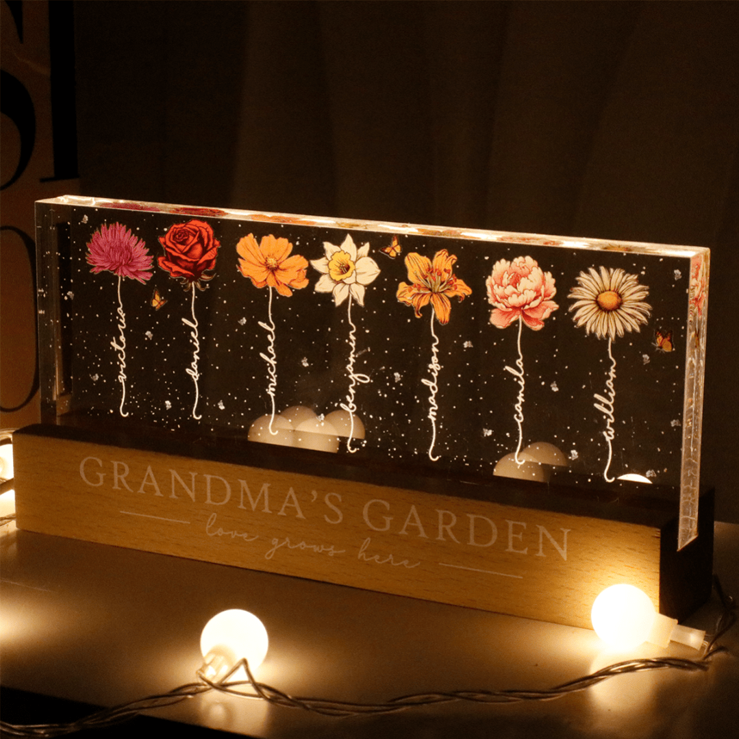 Grandma‘s Garden Birth Month Flower Personalized LED Night Light, Gift For Grandma Mom - Canvasgiftco