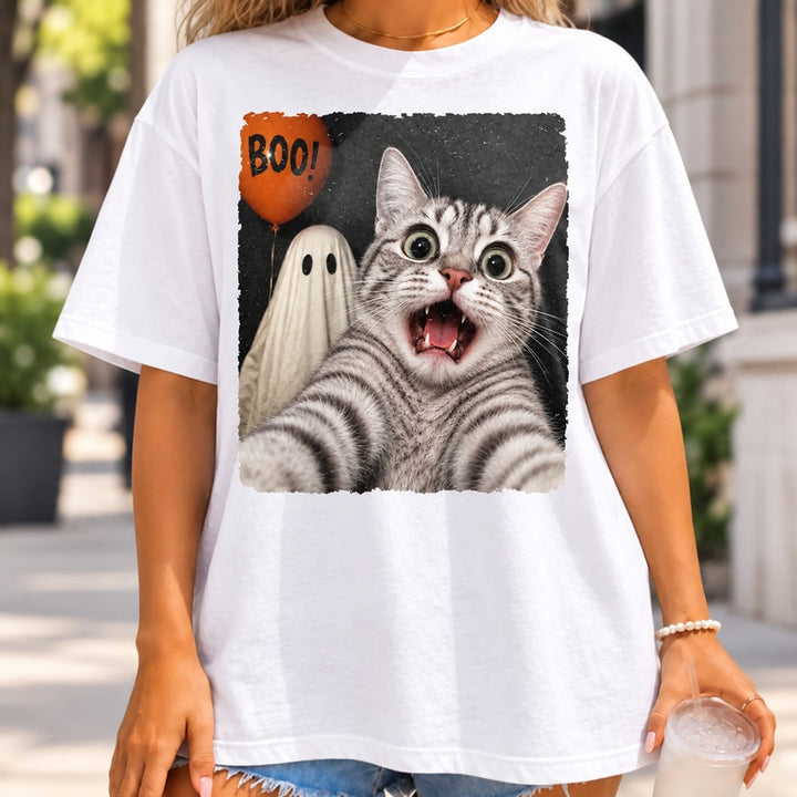 Personalized Halloween pet frightened selfie T-shirt: gallery-03