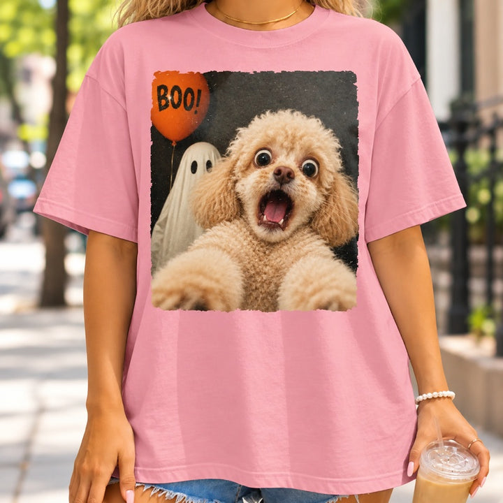 Personalized Halloween pet frightened selfie T-shirt: gallery-05
