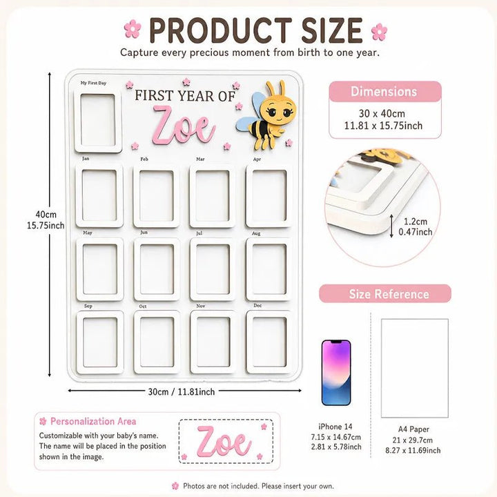 Honey Bee – Personalized Baby’s First Year Photo Frame - Canvasgiftco