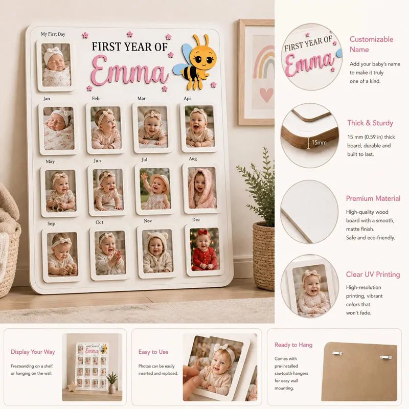 Honey Bee – Personalized Baby’s First Year Photo Frame - Canvasgiftco