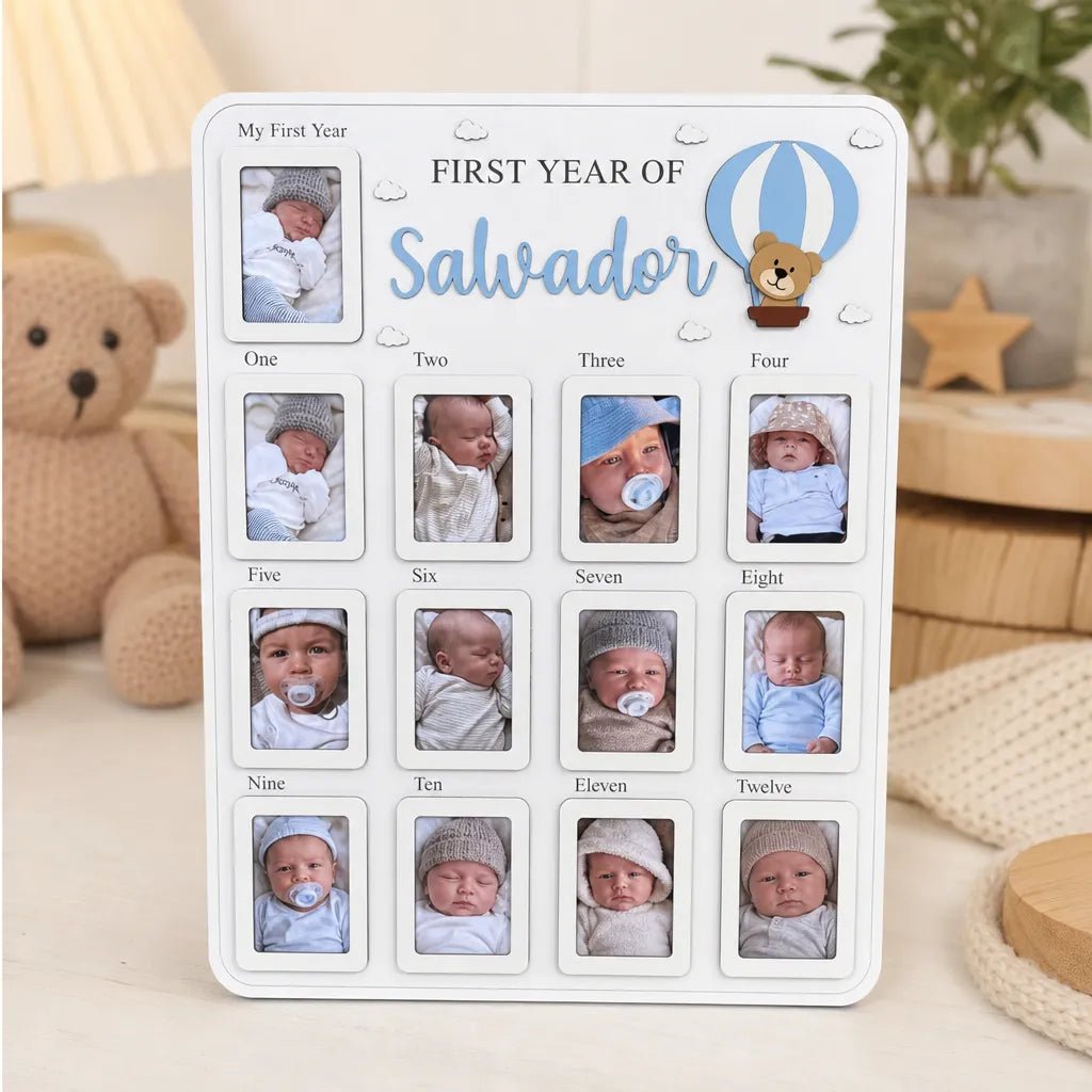 Hot Air Balloon Bear – Personalized Baby’s First Year Photo Frame - Canvasgiftco
