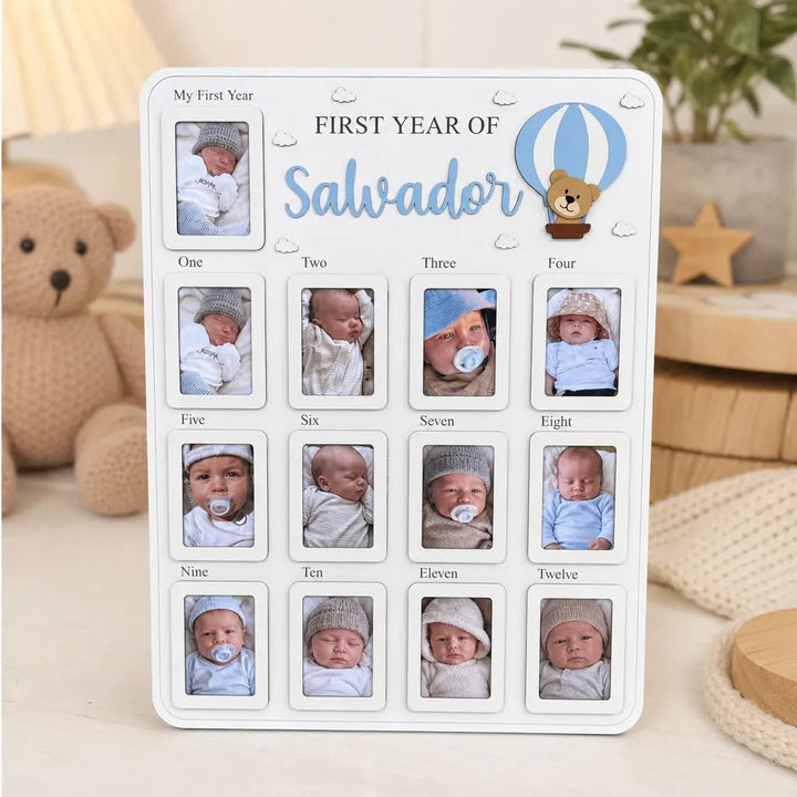 Hot Air Balloon Bear – Personalized Baby’s First Year Photo Frame - Canvasgiftco