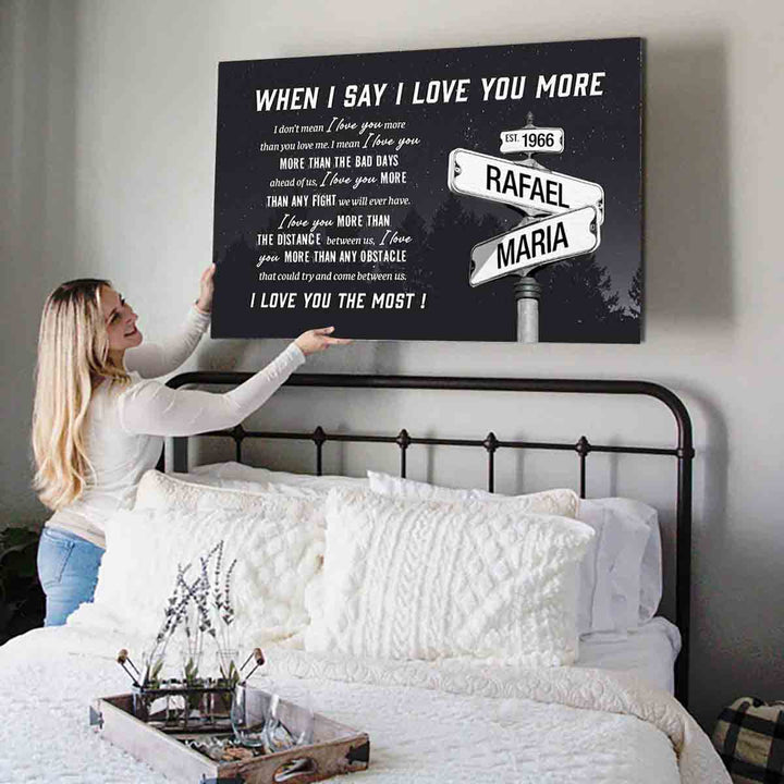 I Love You More Custom Names Date on Street Sign Canvas - Canvasgiftco
