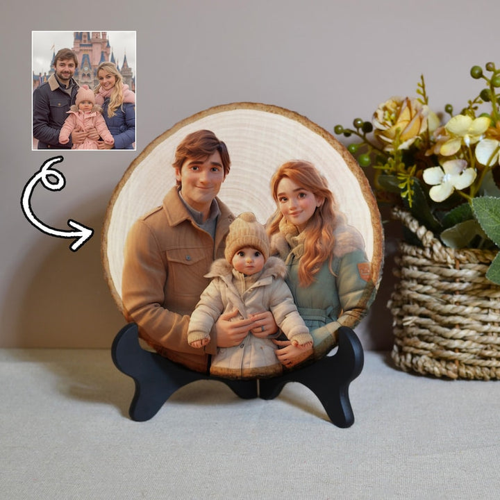 Personalized Wood Pile Tree Rings Cartoon Portrait