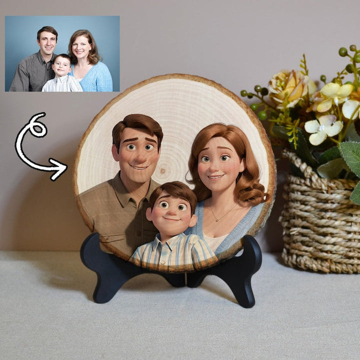 Personalized Wood Pile Tree Rings Cartoon Portrait