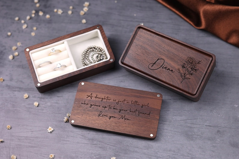 Personalized Wooden Jewelry Box - Birthday/Mother's Day Gift for Her