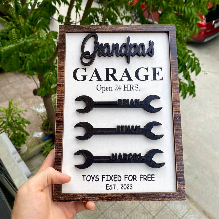 Custom Personalized Garage Wooden Sign - Father's Day Gift