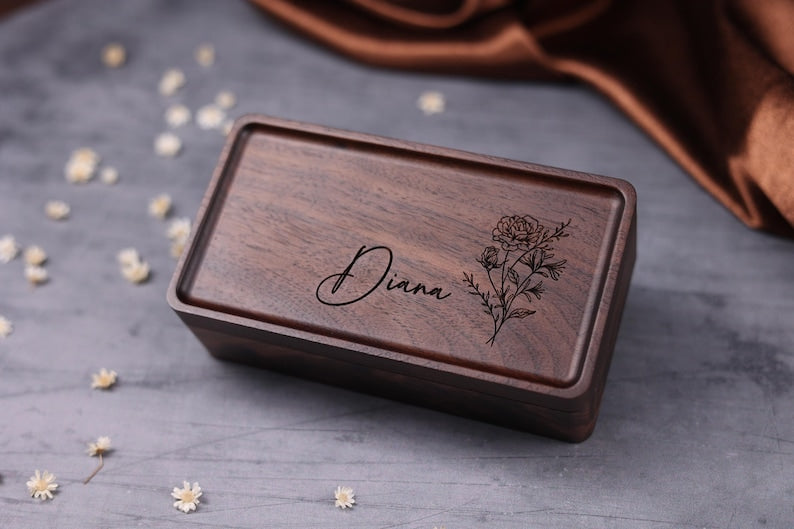 Personalized Wooden Jewelry Box - Birthday/Mother's Day Gift for Her