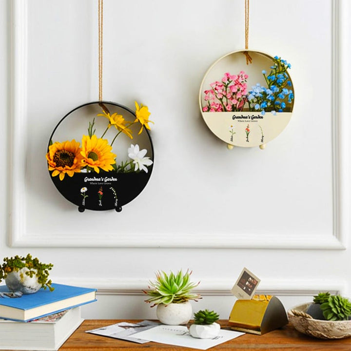 Personalized Flower Basket, Grandma's Garden Hanging Metal Flower Basket, Mother's Day Gifts, Birthday Gifts from Grandkid, Gift for Grandma
