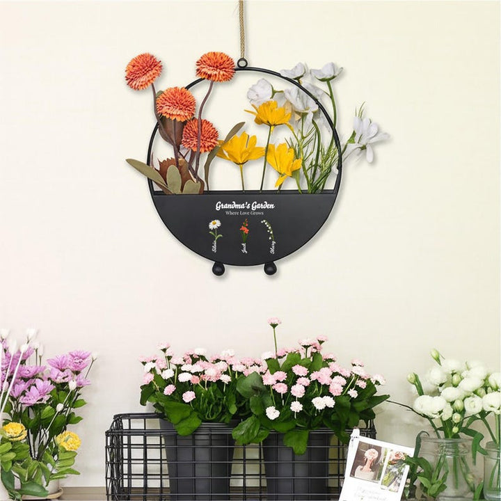 Personalized Flower Basket, Grandma's Garden Hanging Metal Flower Basket, Mother's Day Gifts, Birthday Gifts from Grandkid, Gift for Grandma