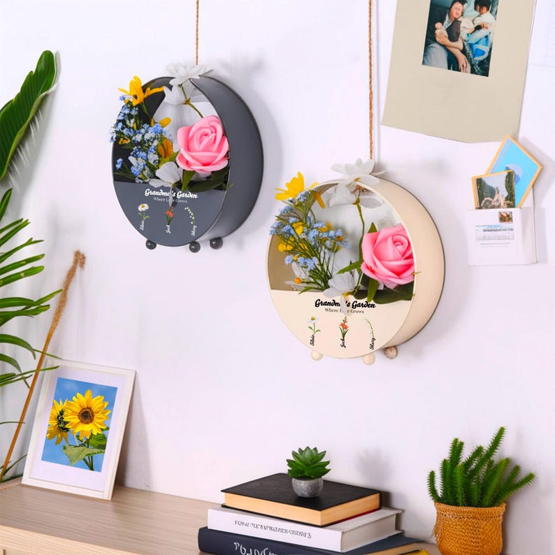 Personalized Flower Basket, Grandma's Garden Hanging Metal Flower Basket, Mother's Day Gifts, Birthday Gifts from Grandkid, Gift for Grandma