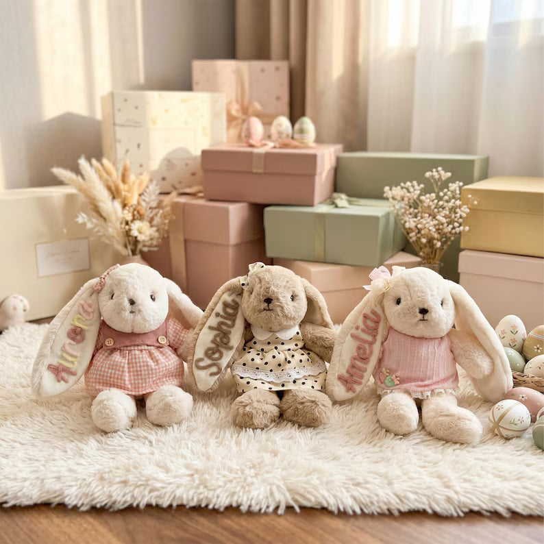 Personalized Bunny Plush Toy – Custom Embroidered Name, Soft Stuffed Rabbit for Kids & Baby Gifts