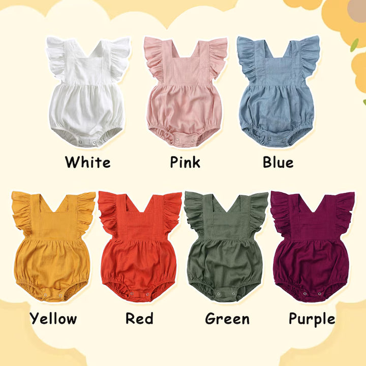 Personalized Embroidered Baby Romper – Custom Name Linen Outfit for Baby Girls