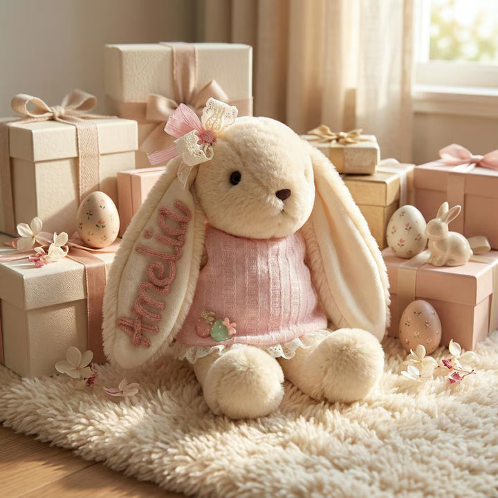 Personalized Bunny Plush Toy – Custom Embroidered Name, Soft Stuffed Rabbit for Kids & Baby Gifts