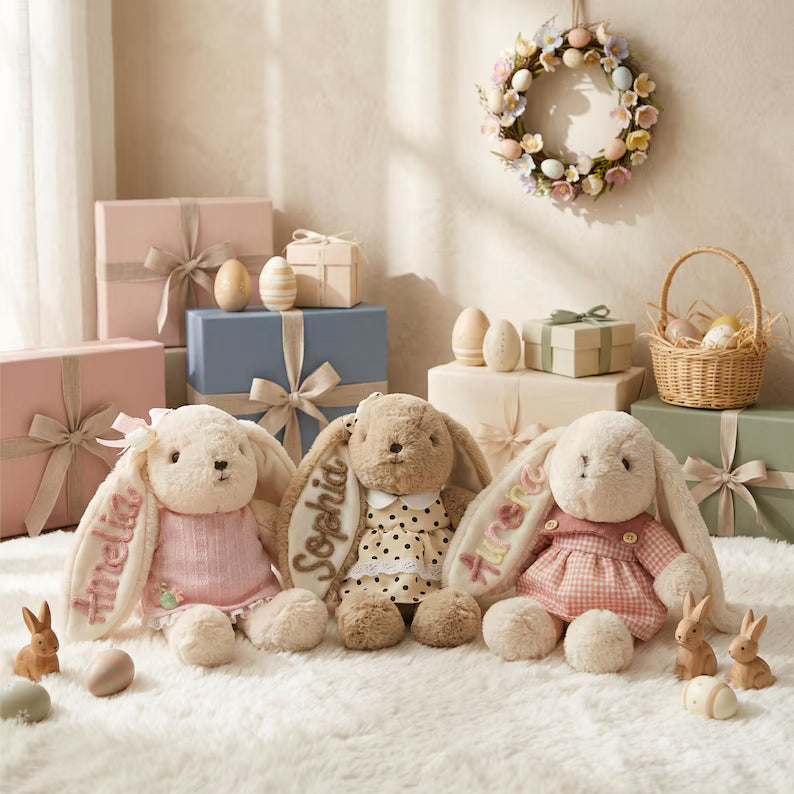 Personalized Bunny Plush Toy – Custom Embroidered Name, Soft Stuffed Rabbit for Kids & Baby Gifts