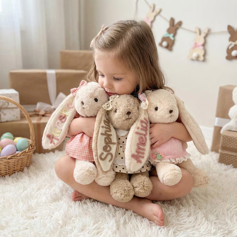 Personalized Bunny Plush Toy – Custom Embroidered Name, Soft Stuffed Rabbit for Kids & Baby Gifts