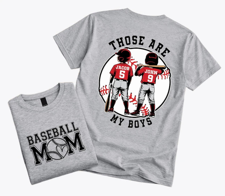 "That's My Boys" Custom Baseball Mom Shirt – Personalized with Kids' Names & Numbers