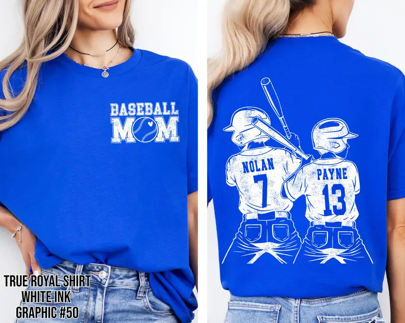 Customized Baseball Mom Shirt – Player Graphic, Your Name & Number