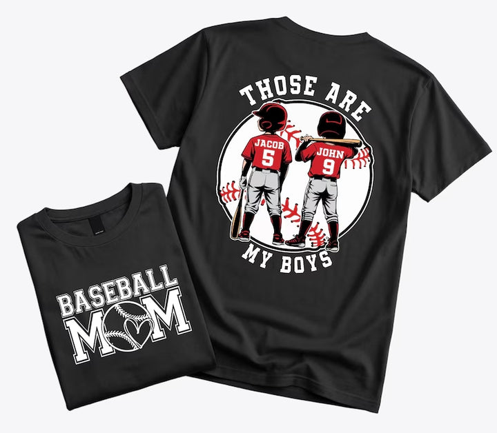 "That's My Boys" Custom Baseball Mom Shirt – Personalized with Kids' Names & Numbers