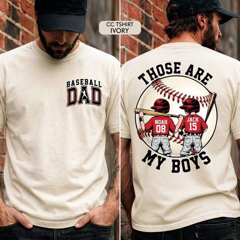 Personalized Baseball Dad Shirt – Two Player Design, Custom Name & Number