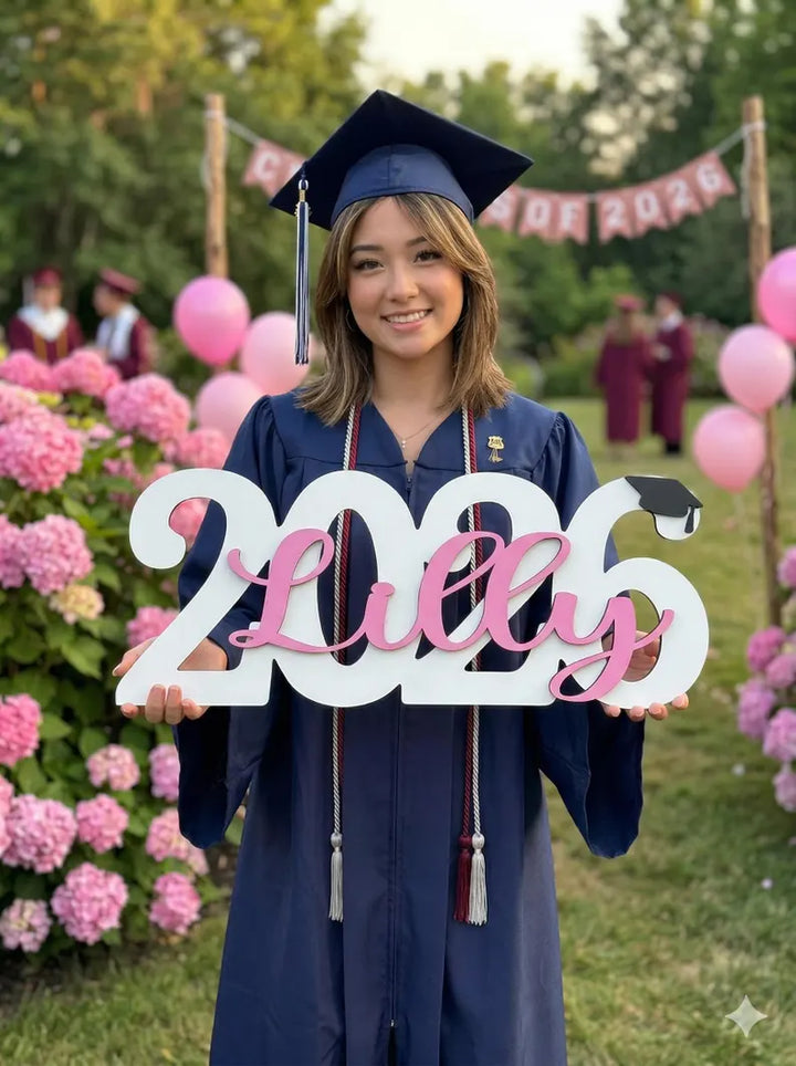 "Cap & Diploma" Personalized Graduation Nameplates – Celebrate the Class of 2026