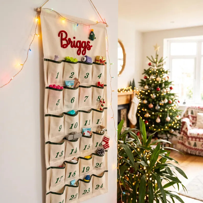 Personalized Christmas Advent Calendar  – 24-Pocket Wall Hanging
