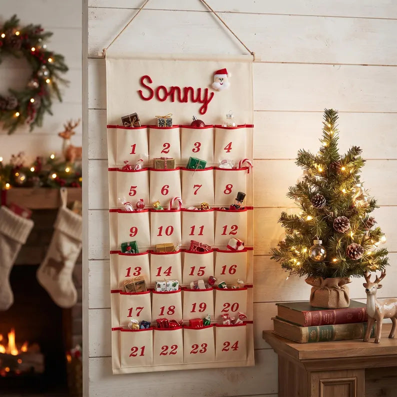 Personalized Christmas Advent Calendar  – 24-Pocket Wall Hanging