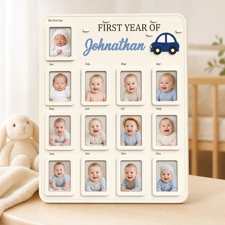 Little Blue Car – Personalized Baby’s First Year Photo Frame - Canvasgiftco