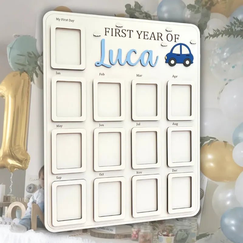 Little Blue Car – Personalized Baby’s First Year Photo Frame - Canvasgiftco