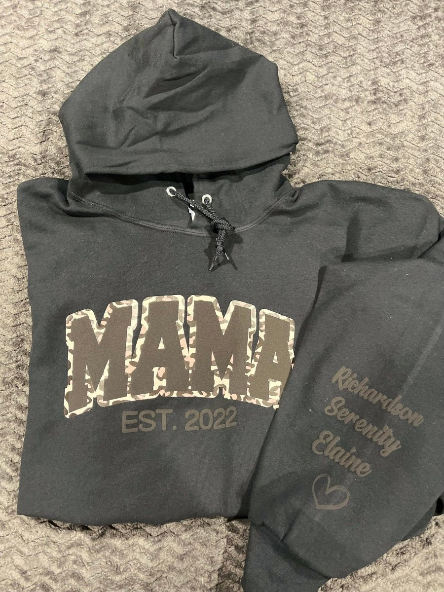 Mama Leopard Puff Print Personalized Sweatshirt or Hoodie with Kids Name Sleeve Gift Sweatshirt New Mom Sweatshirts gift - Canvasgiftco