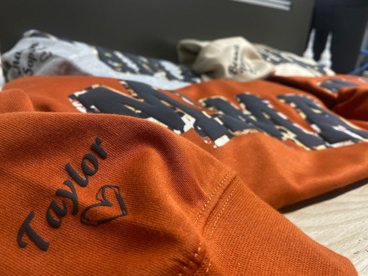 Mama Leopard Puff Print Personalized Sweatshirt or Hoodie with Kids Name Sleeve Gift Sweatshirt New Mom Sweatshirts gift - Canvasgiftco