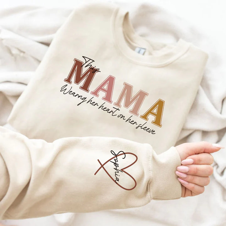 Custom This Mama Wears Her Heart On Her Sleeve Sweatshirt