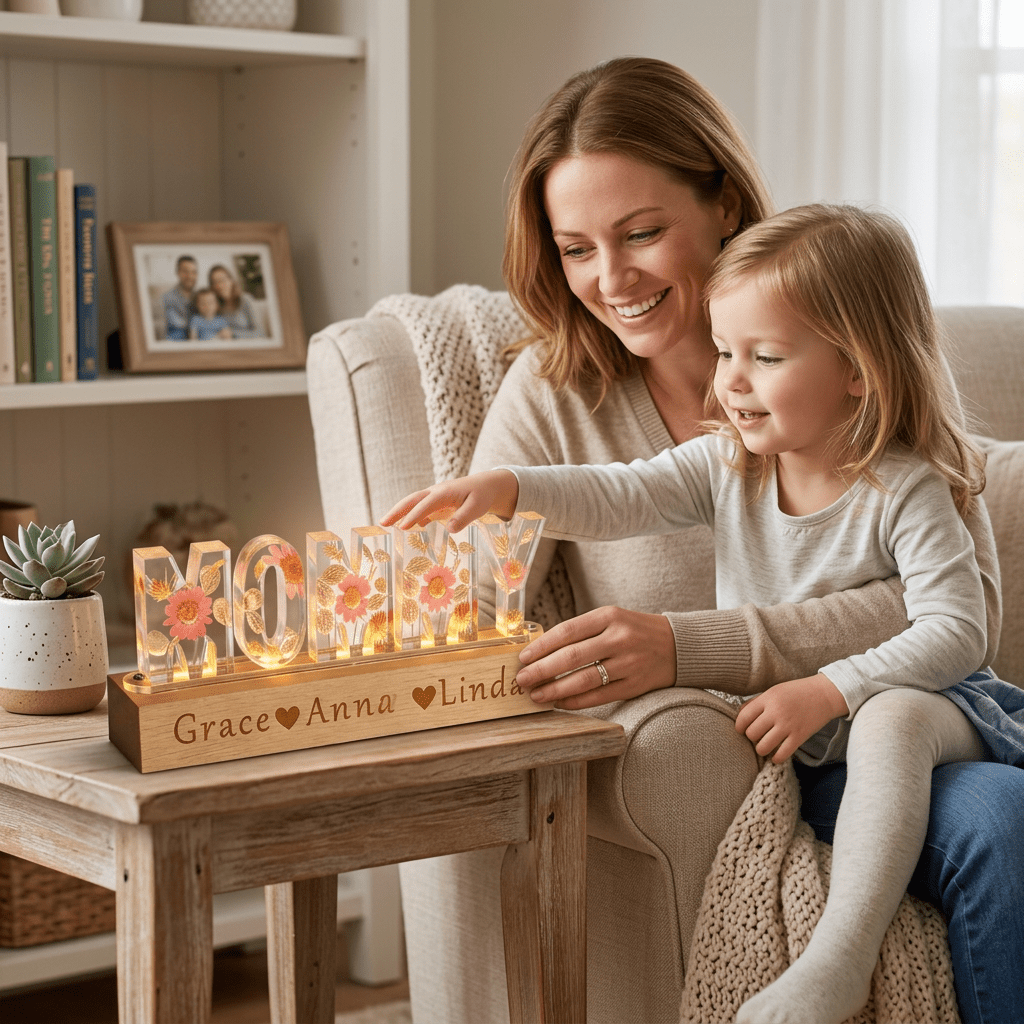 "Mom's Glow" Personalized Mother's Day Night Light-Handmade - Canvasgiftco