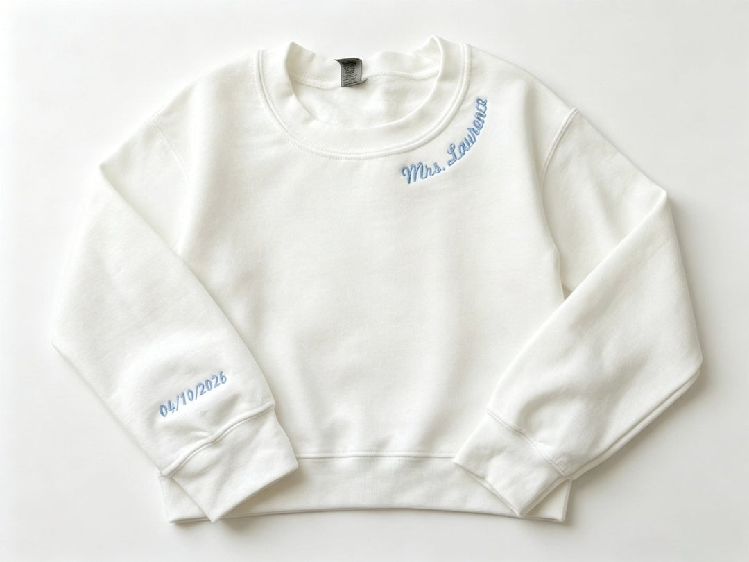 "Mrs. Forever" Custom Embroidered Mrs. Sweatshirt – Personalized Wedding Gift - Canvasgiftco