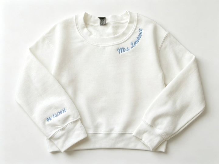 "Mrs. Forever" Custom Embroidered Mrs. Sweatshirt – Personalized Wedding Gift - Canvasgiftco