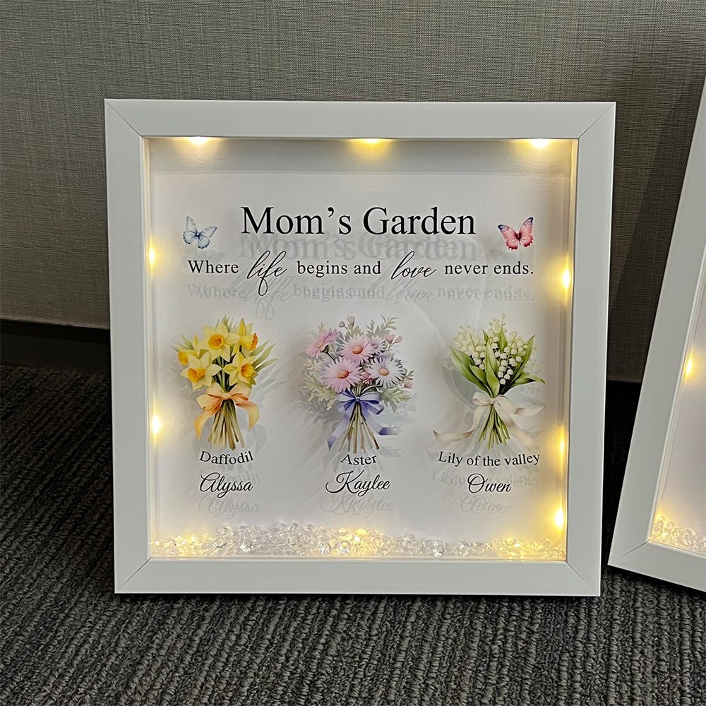 Personalised Floral Frame - Mom's Garden is Her Children Glowing Light Frame Box - Canvasgiftco