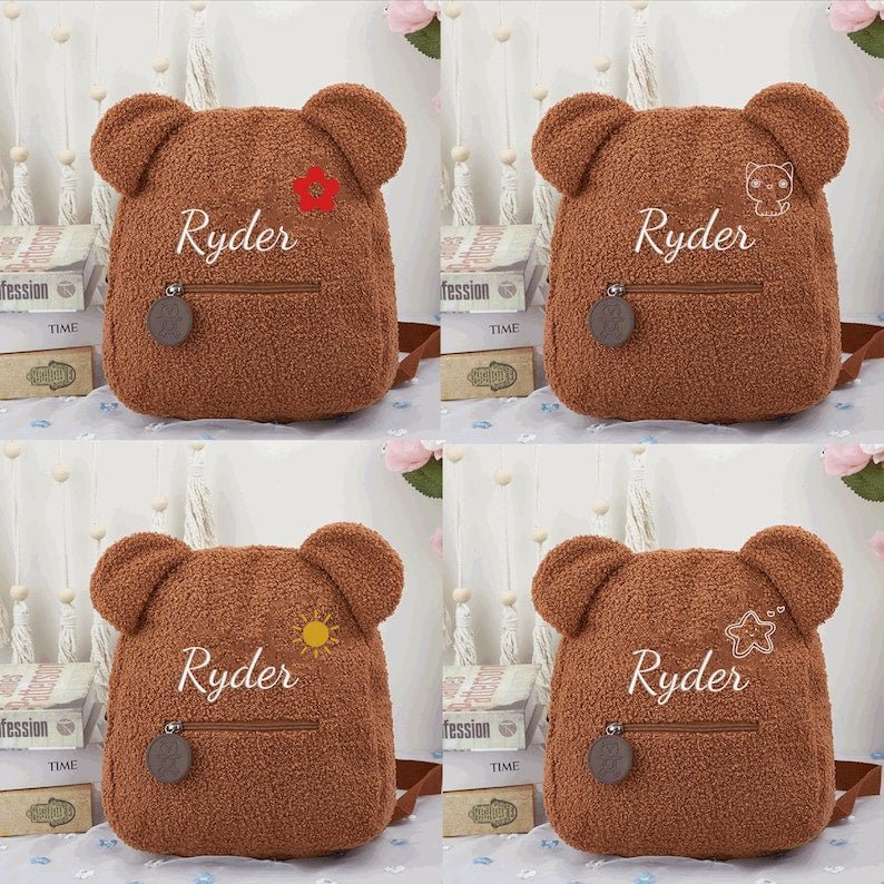 Personalised Fluffy Teddy Bear Kids Backpack - Canvasgiftco