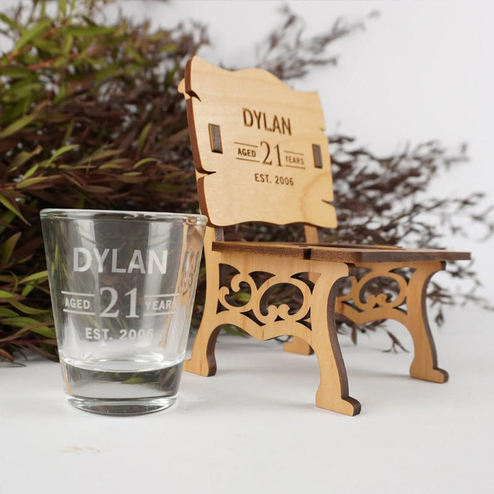 Personalised Wooden Birthday Shot Glass Chair - Canvasgiftco