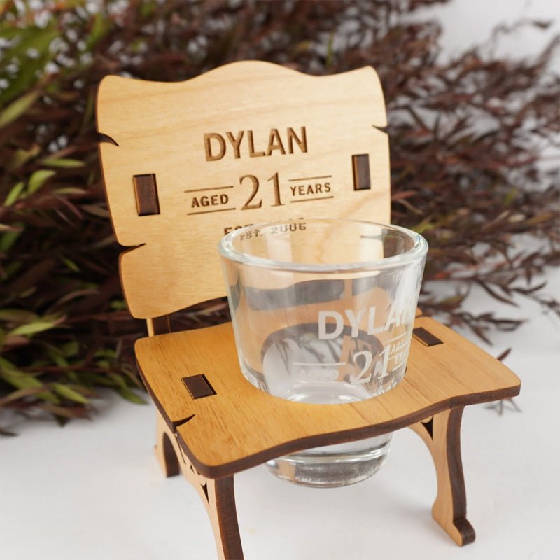 Personalised Wooden Birthday Shot Glass Chair - Canvasgiftco